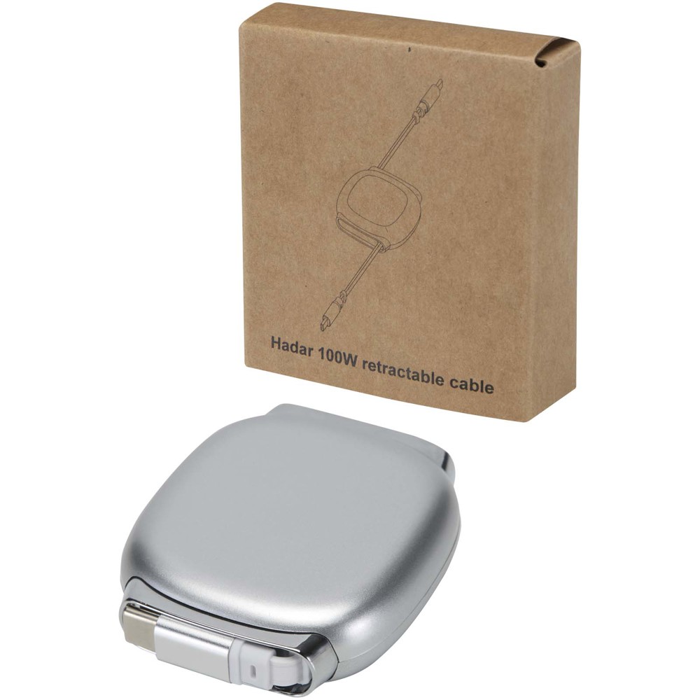 Alphard 100W oplaadkabel van gerecycled plastic met uitschuifbare kabel, CarPlay en PD-oplaadfunctie - Zilver
